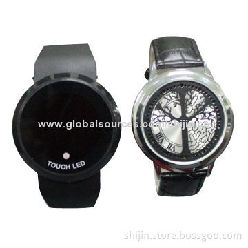 Digital watch with alloy, LED touchscreen and genuine leather band